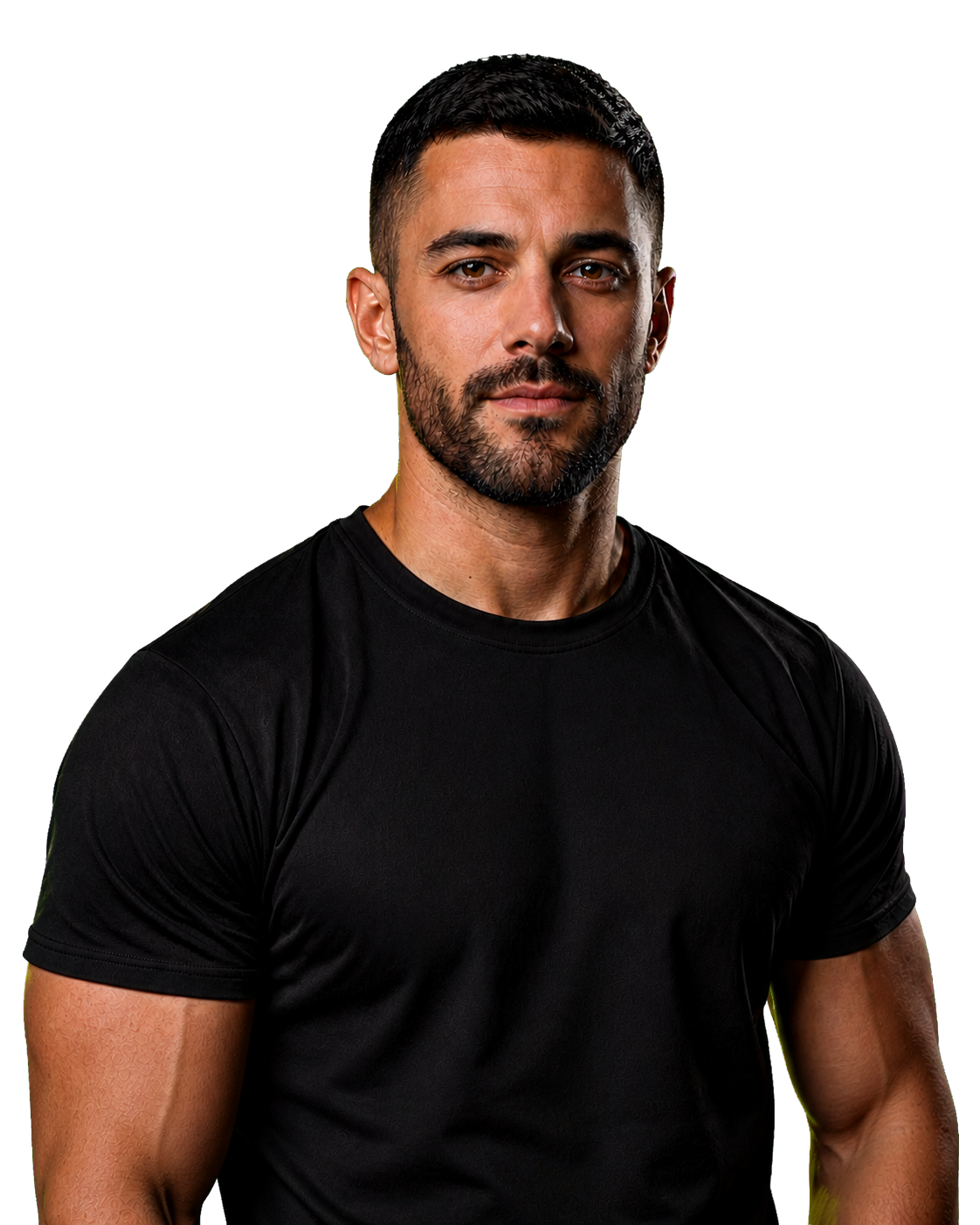 Elliot Vale, Kraftcoach in einem dunklen Trainingsstudio
