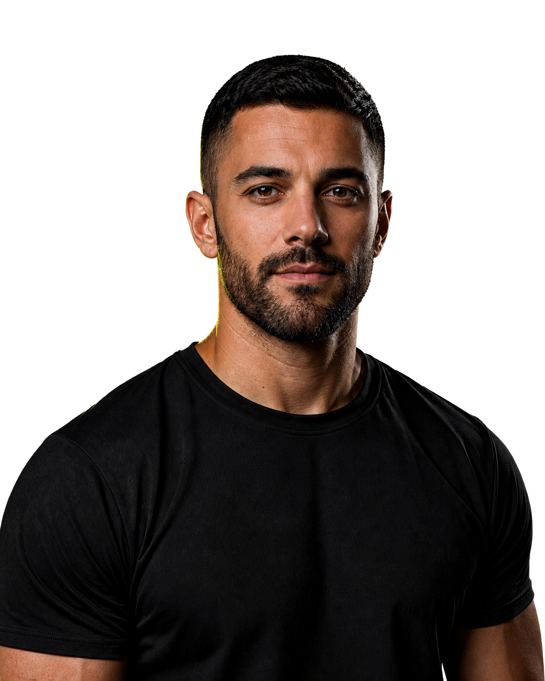 Elliot Vale, Kraftcoach in einem dunklen Trainingsstudio